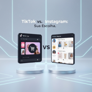 Digital illustration comparing TikTok Shop and Instagram Shopping platforms, with icons and interfaces representing each, balanced on a scale, to help determine the best platform for selling online in 2025.