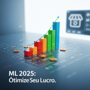 Imagem conceitual mostrando gráficos de lucratividade e elementos financeiros digitais, com o texto "ML 2025: Otimize Seu Lucro." sobreposto. Ilustra o Guia Completo das Taxas do Mercado Livre 2025, cobrindo comissão, custo fixo e frete para otimização de vendas.