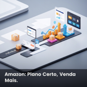 An illustrative image comparing Amazon's Individual and Professional seller plans, showing a simple, limited setup on one side and an expansive, feature-rich e-commerce dashboard with multiple products and growth graphs on the other, with the headline 'Amazon: Plano Certo, Venda Mais.' overlaid. This visual aids in understanding 'Plano de Vendedor Amazon: Profissional vs. Individual – Qual Escolher?'
