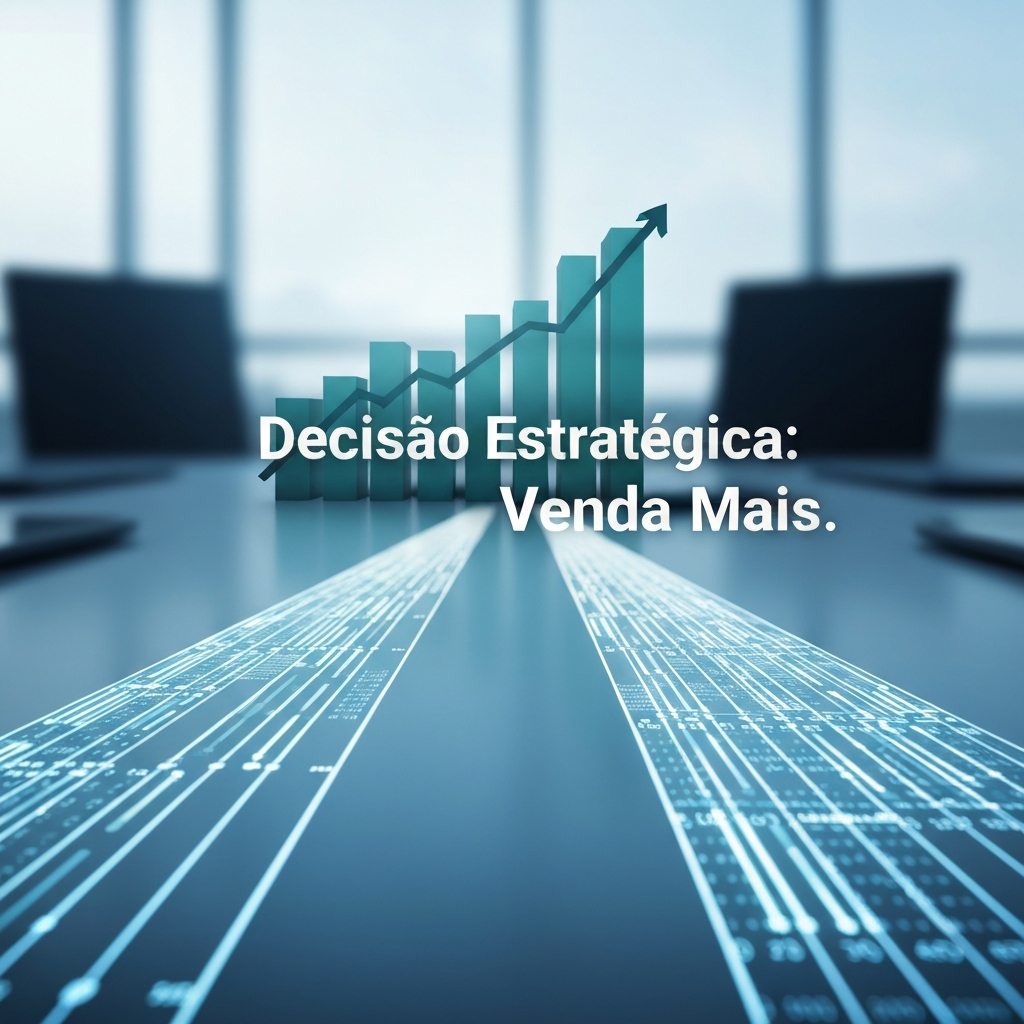 A conceptual image illustrating the strategic choice between Classic and Premium ad types on Mercado Livre, showing two distinct paths converging towards a growth chart, with the headline 'Decisão Estratégica: Venda Mais.' to help decide which ad to choose.