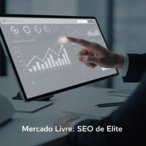 Digital dashboard showing upward-trending graphs and data, with a hand interacting, symbolizing advanced SEO strategies for optimizing Mercado Livre ads and boosting sales.