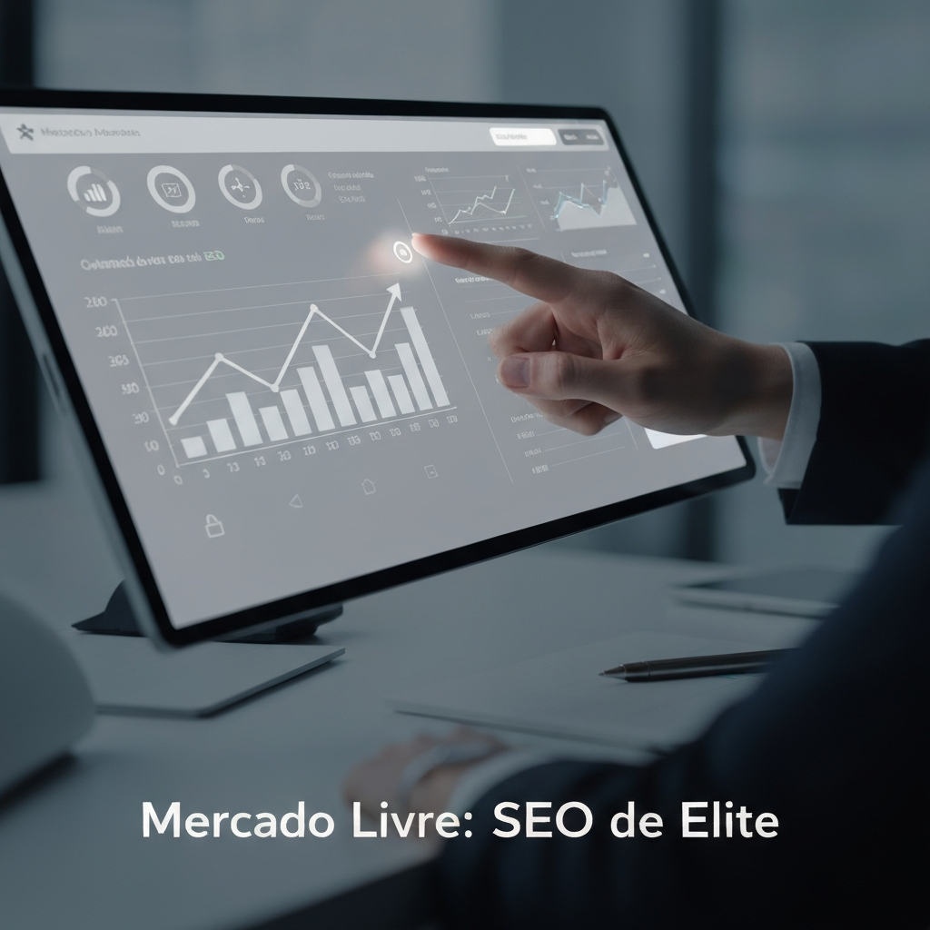 Digital dashboard showing upward-trending graphs and data, with a hand interacting, symbolizing advanced SEO strategies for optimizing Mercado Livre ads and boosting sales.