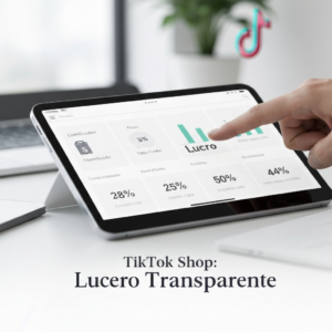 Infográfico digital em tablet mostrando a análise completa das taxas, custos, comissões e frete do TikTok Shop Brasil, com foco na transparência e lucro para vendedores.