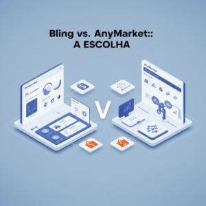 Digital illustration comparing Bling and AnyMarket platforms, showing integrated ERP features versus dedicated hub functionalities, with connections to Mercado Livre and Shopee logos, addressing 'Bling vs. AnyMarket: Qual o Melhor Hub para Integrar Mercado Livre e Shopee?'