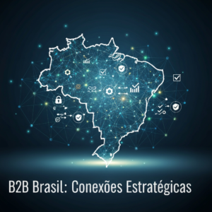 Conceptual illustration of a secure, strategic B2B network in Brazil with data flow and verification icons, representing how to find and verify B2B suppliers in Brazil.