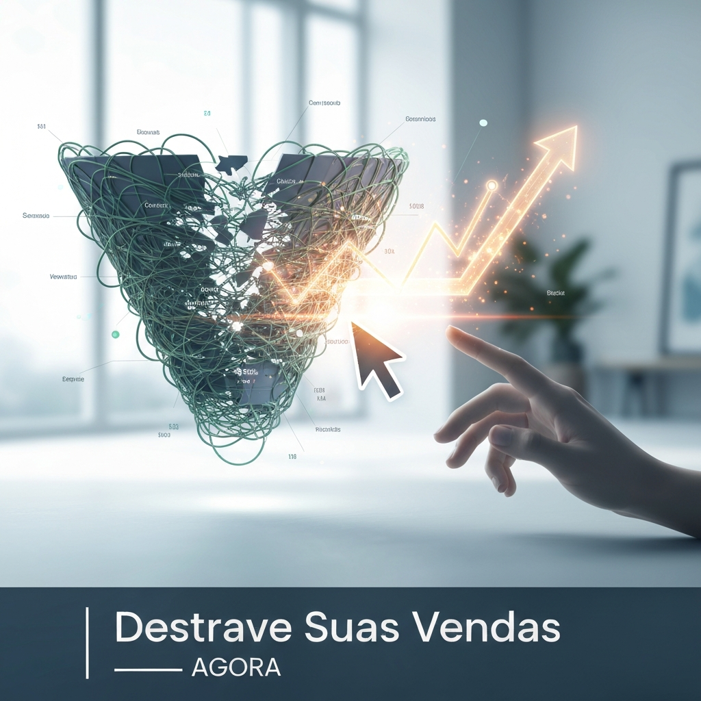 An abstract digital illustration showing a tangled network of data lines being untangled by a glowing cursor, with an upward-trending sales graph emerging, symbolizing the correction of 7 fatal errors that impede sales in marketplaces and how to fix them.