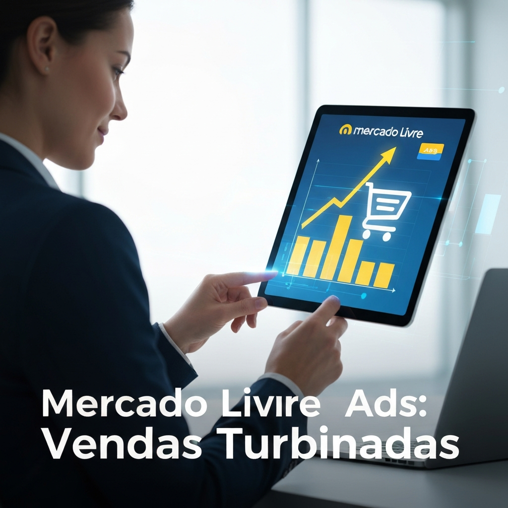 Imagem de uma pessoa analisando um gráfico de vendas crescente em uma tela de tablet com o logo do Mercado Livre, simbolizando o sucesso de campanhas de anúncios. Guia Completo: Como Anunciar no Mercado Livre Ads e Aumentar seu Faturamento.