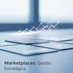 Imagem conceitual moderna mostrando a integração de ferramentas digitais e inteligência estratégica, com gráficos de crescimento e luzes abstratas, representando as melhores ferramentas para gestão de marketplaces e o guia definitivo para escalar vendas.